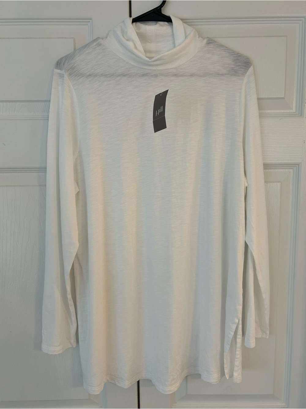 NWT J.Jill Women’s White Cowl Neck Long Sleeve Slit Tunic Blouse Shirt Size L
